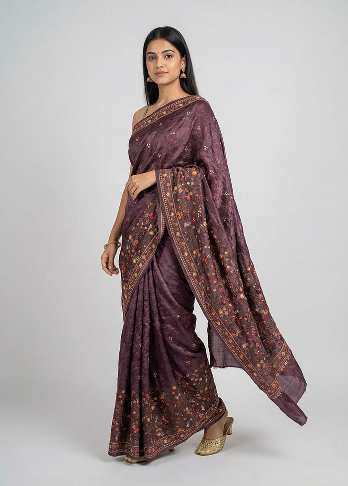 Purple Chiffon Silk Saree With Blouse Piece