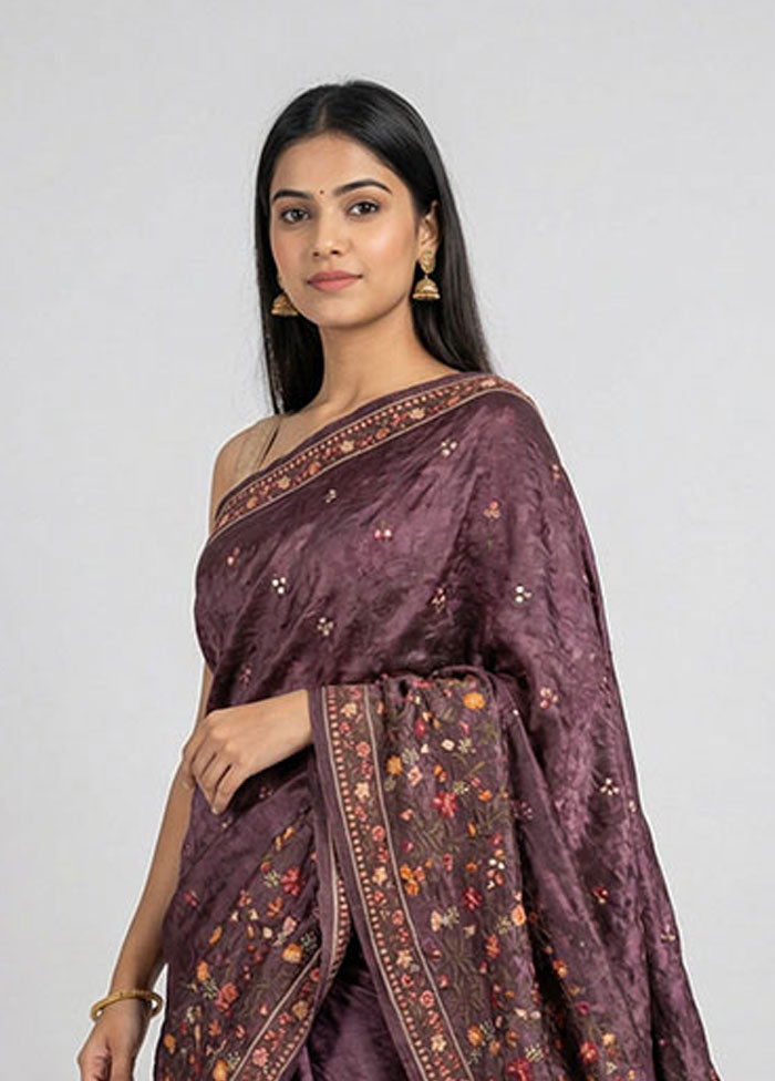 Purple Chiffon Silk Saree With Blouse Piece