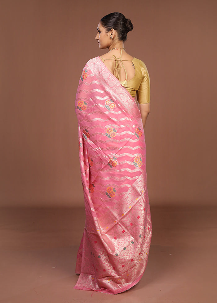 Pink Dupion Silk Saree With Blouse Piece