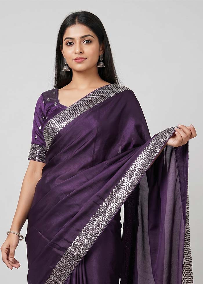 Purple Dupion Silk Saree With Blouse Piece