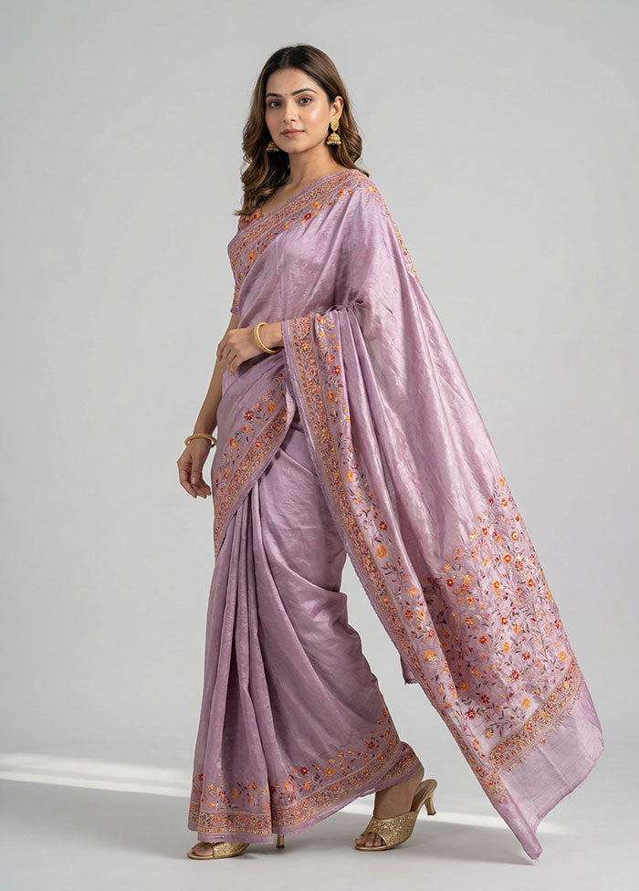 Purple Chiffon Silk Saree With Blouse Piece