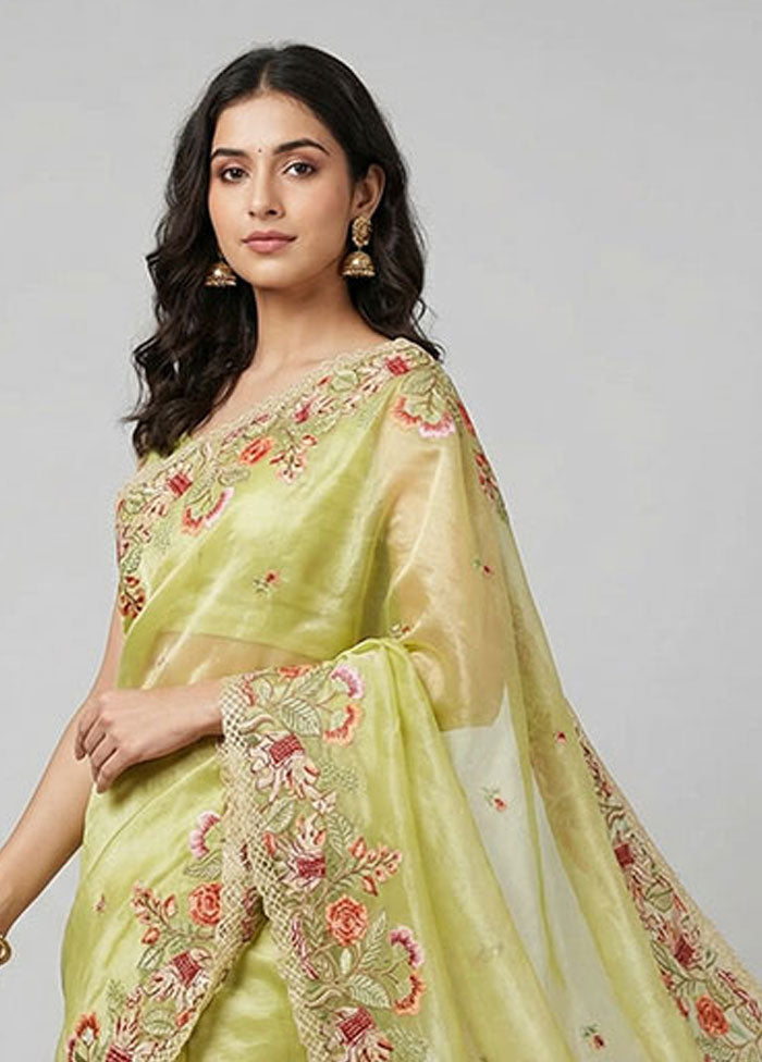 Green Organza Saree With Blouse Piece