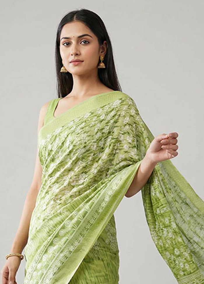 Green Cotton Saree With Blouse Piece