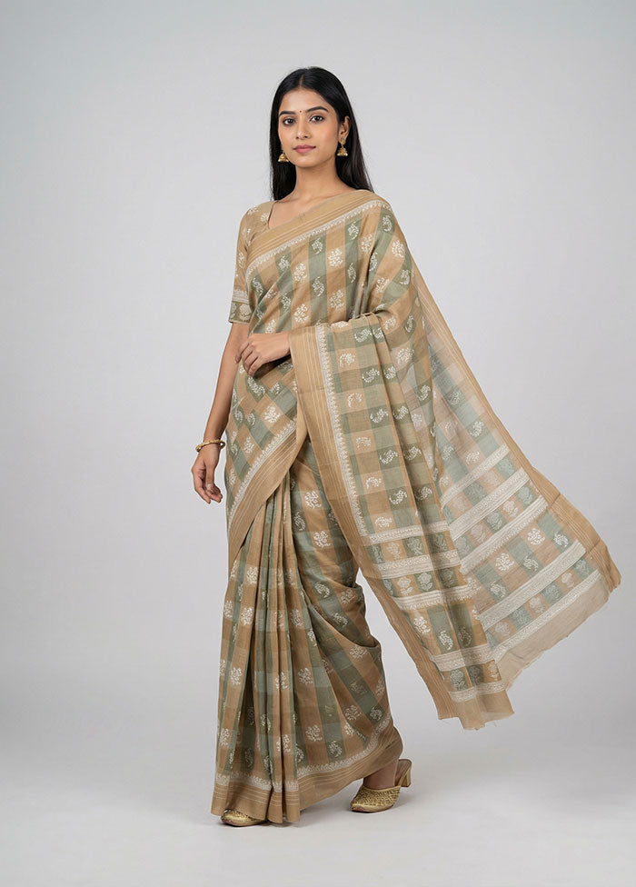 Cream Cotton Saree With Blouse Piece
