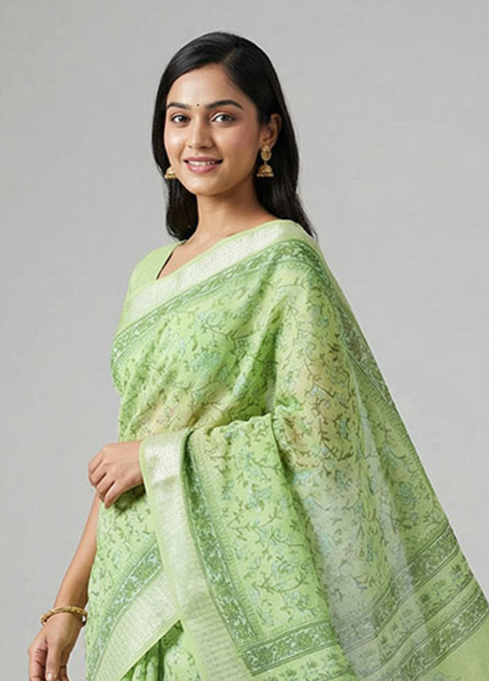 Green Cotton Saree With Blouse Piece