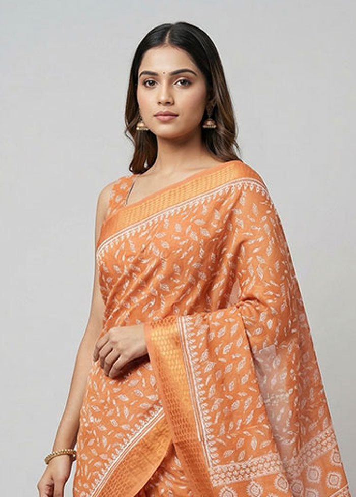 Peach Cotton Saree With Blouse Piece