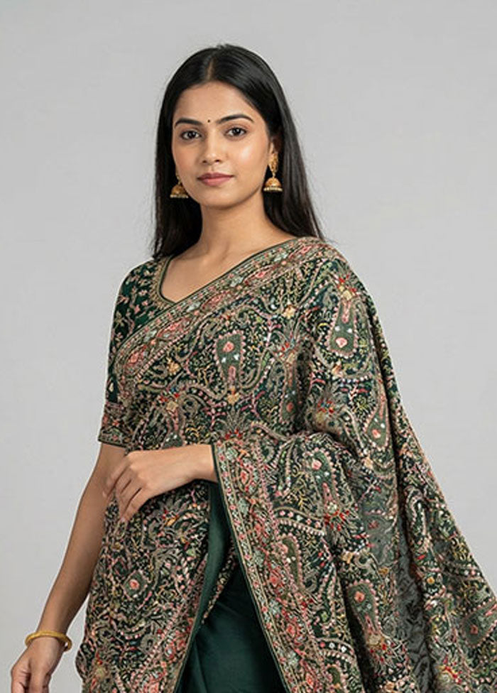 Green Handloom Chiffon Pure Silk Saree With Blouse Piece