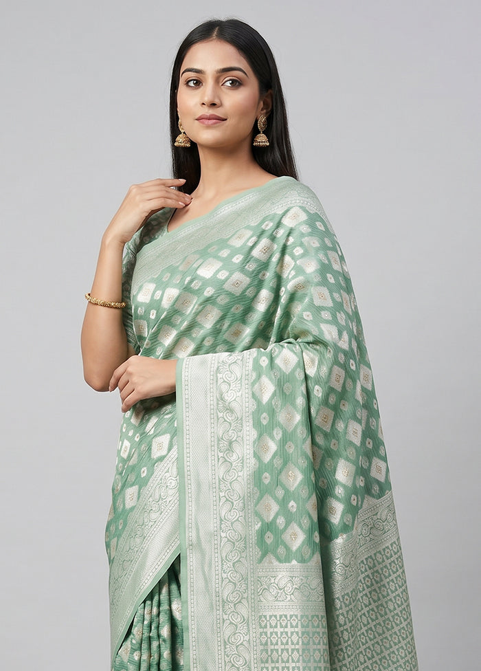 Green Dupion Silk Saree With Blouse Piece