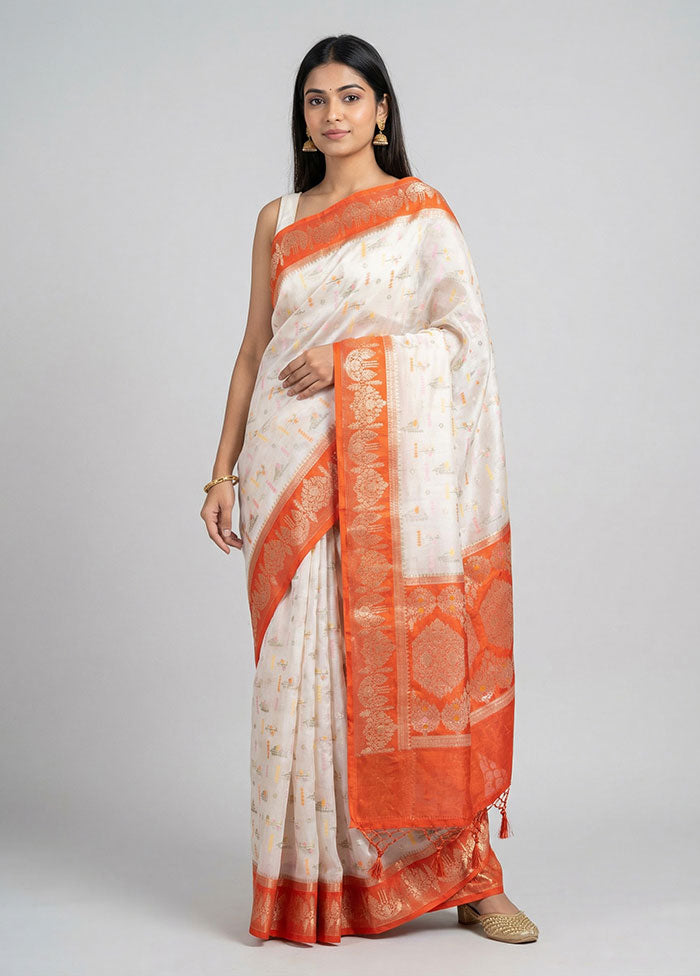 White Dupion Silk Saree With Blouse Piece