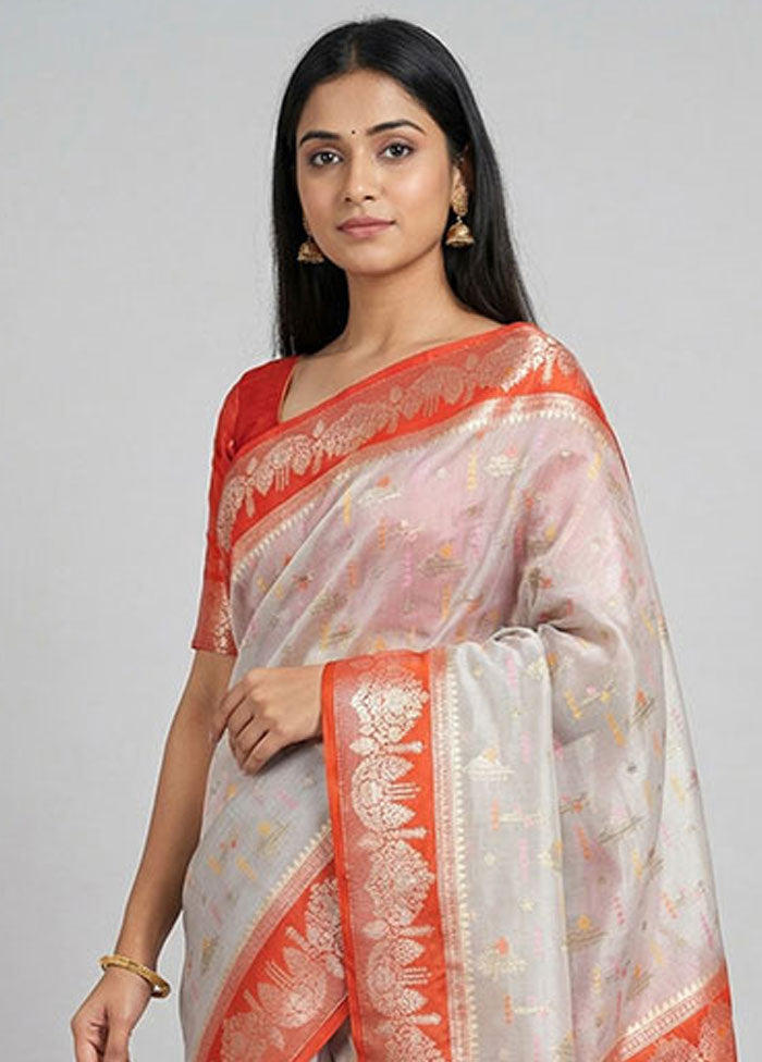 White Dupion Silk Saree With Blouse Piece