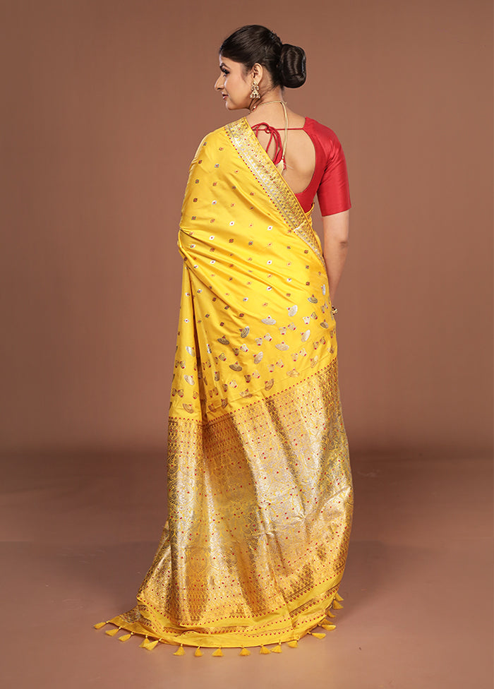 Yellow Assam Silk Saree With Blouse Piece