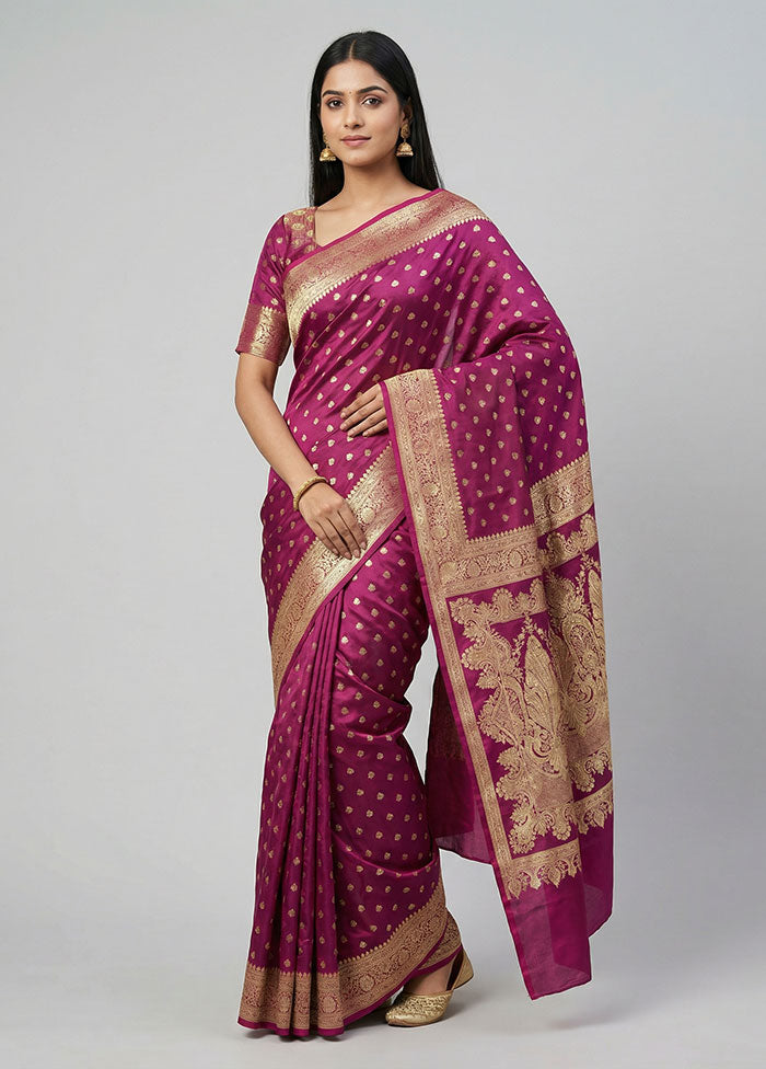 Purple Banarasi Silk Saree With Blouse Piece