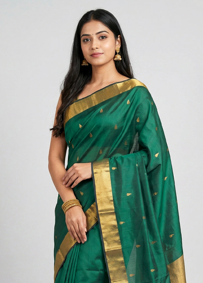 Green Kanjivaram Silk Saree With Blouse Piece