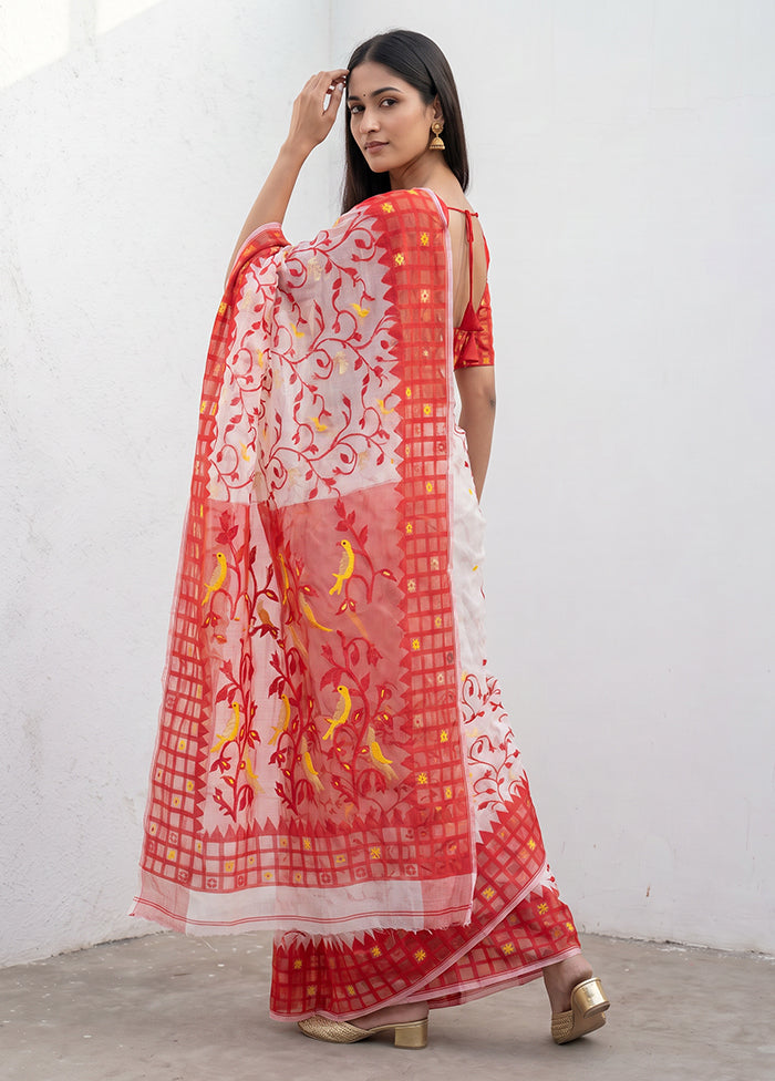 Red Jamdani Cotton Saree Without Blouse Piece