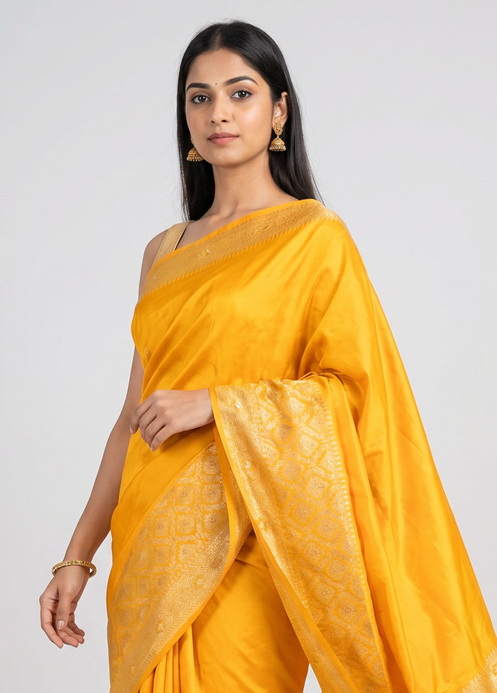 Yellow Dupion Silk Saree With Blouse Piece