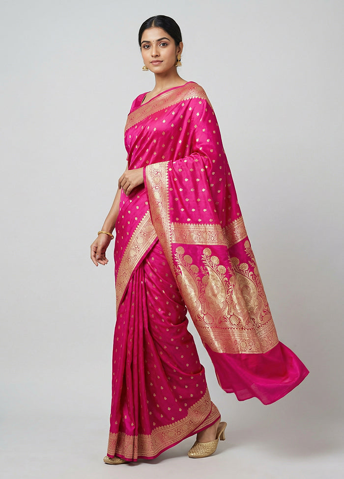 Pink Banarasi Silk Saree With Blouse Piece