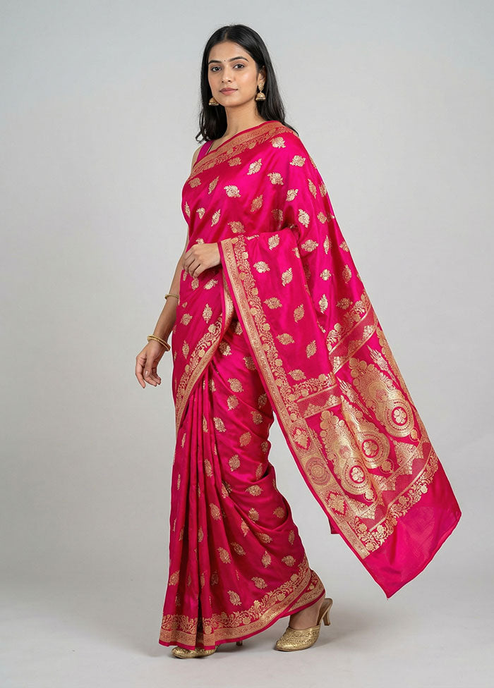 Pink Banarasi Silk Saree With Blouse Piece