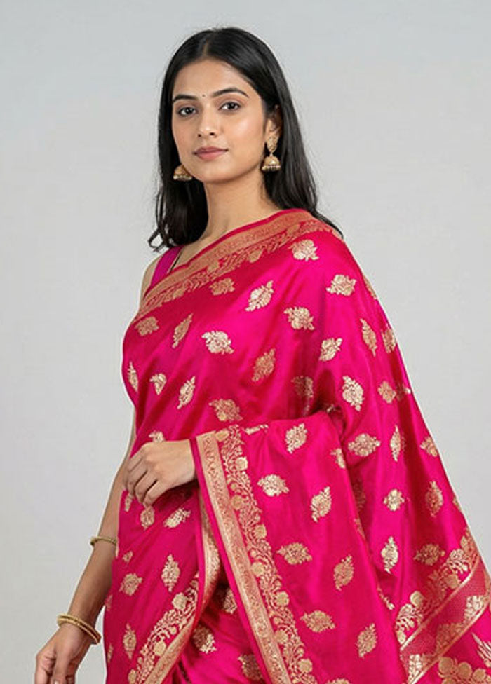 Pink Banarasi Silk Saree With Blouse Piece