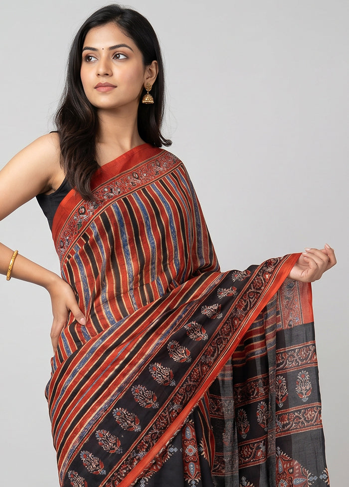Red Printed Silk Saree Without Blouse Piece