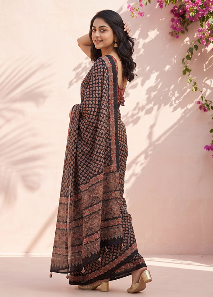 Blue Printed Silk Saree Without Blouse Piece