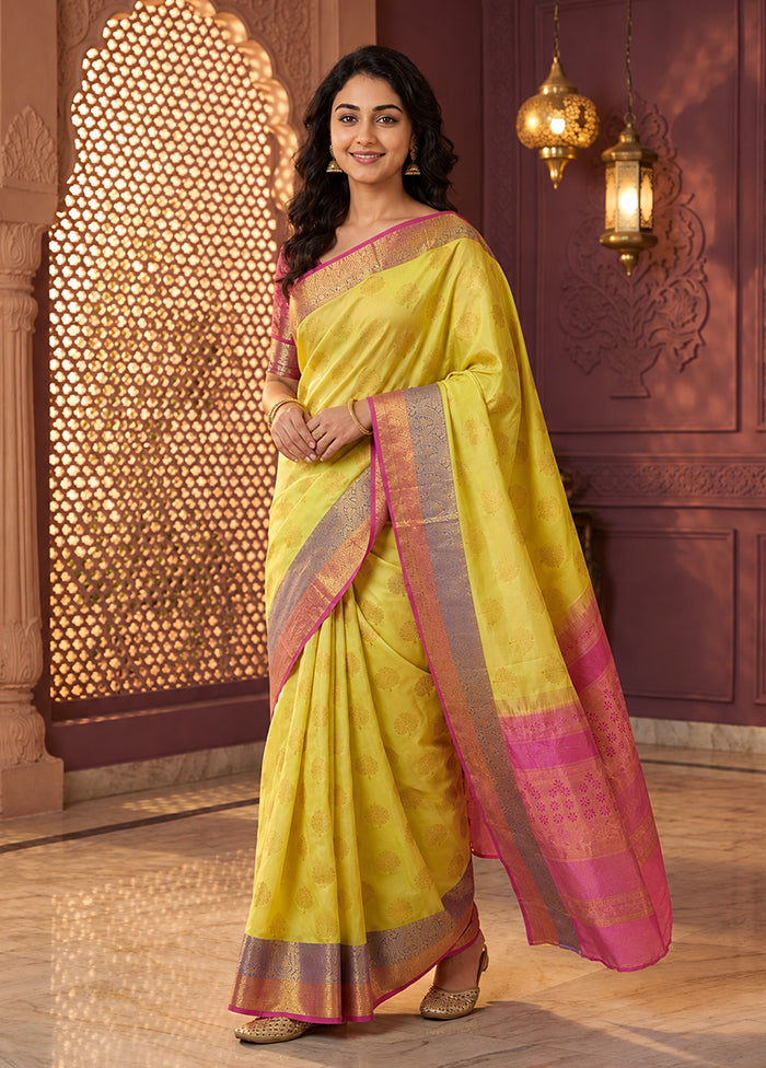 Green Handloom Kanjivaram Pure Silk Saree With Blouse Piece