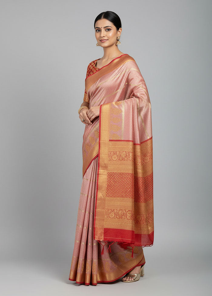 Gold Handloom Kanchipuram Pure Silk Saree With Blouse Piece