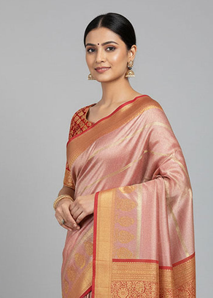 Gold Handloom Kanchipuram Pure Silk Saree With Blouse Piece