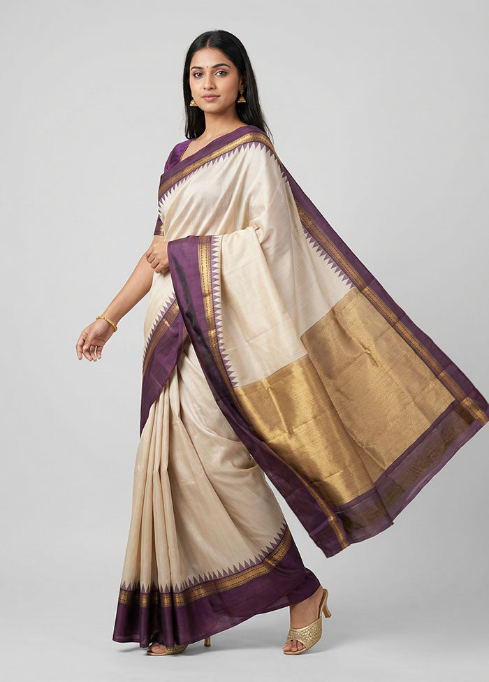 Grey Handloom Kanjivaram Pure Silk Saree With Blouse Piece