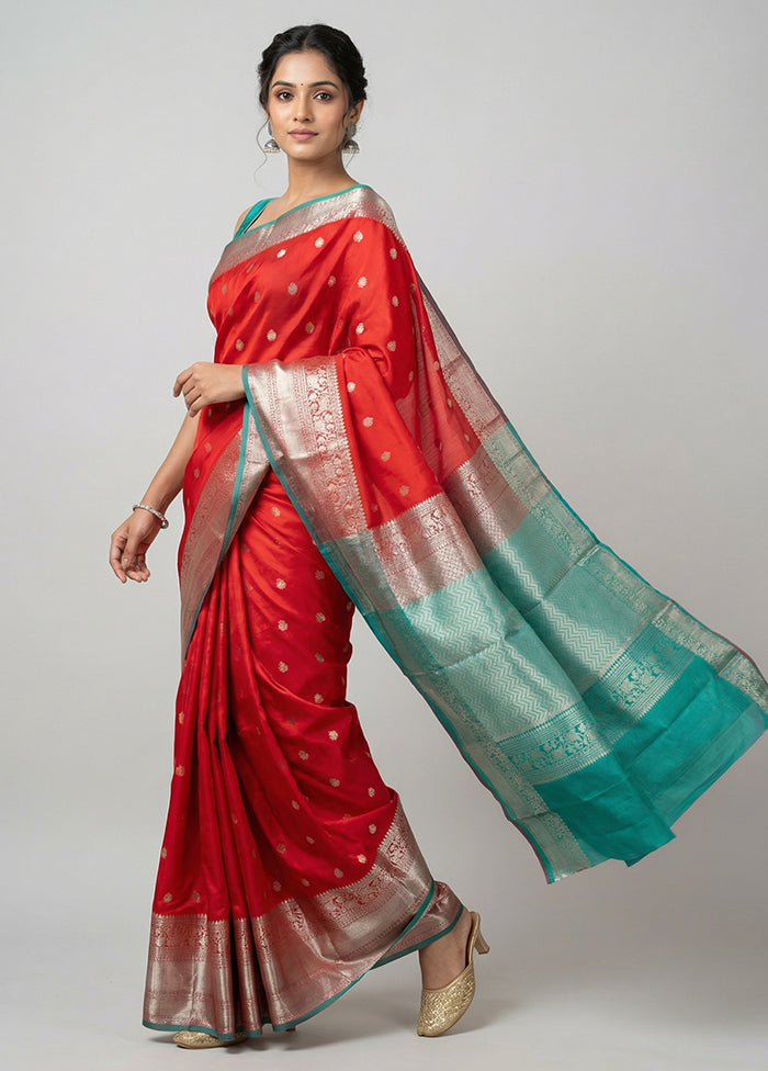Red Handloom Kanjivaram Pure Silk Saree With Blouse Piece
