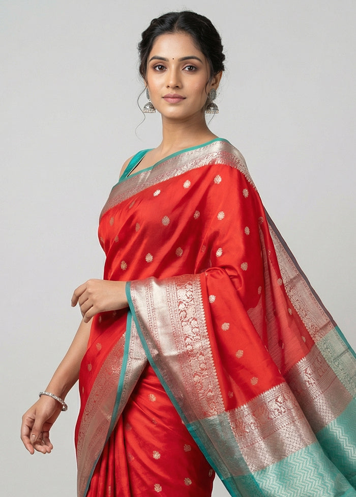 Red Handloom Kanjivaram Pure Silk Saree With Blouse Piece