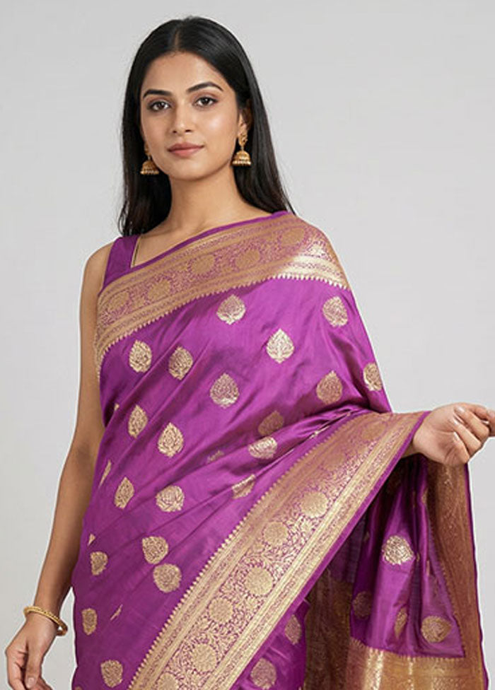 Purple Dupion Silk Saree With Blouse Piece