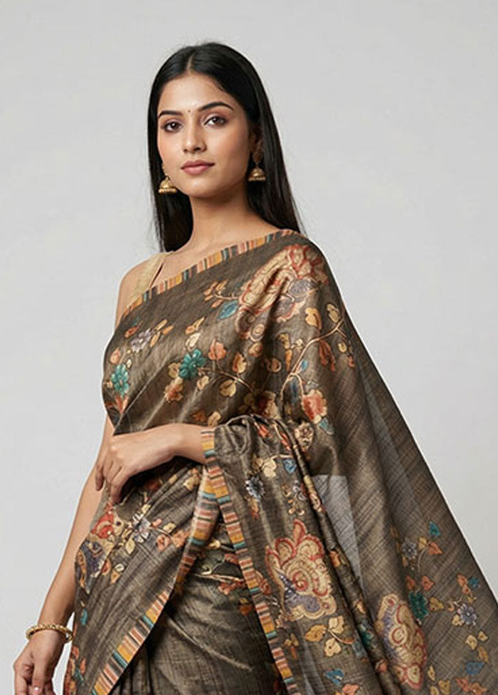 Green Tussar Silk Saree With Blouse Piece