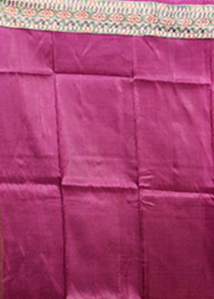 Purple Printed Silk Saree Without Blouse Piece