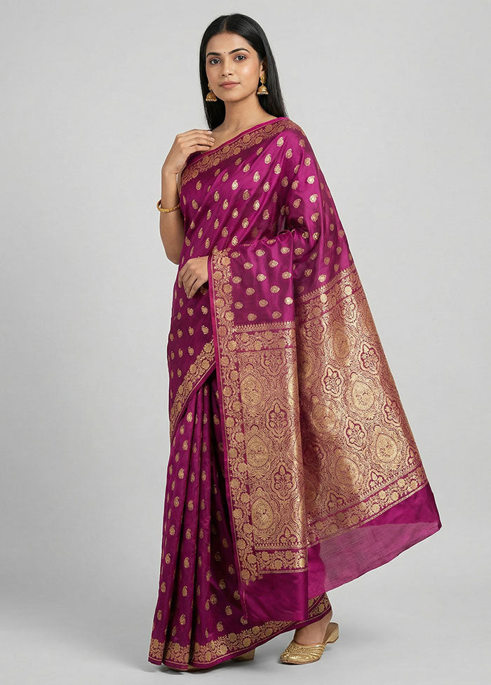 Purple Banarasi Silk Saree With Blouse Piece