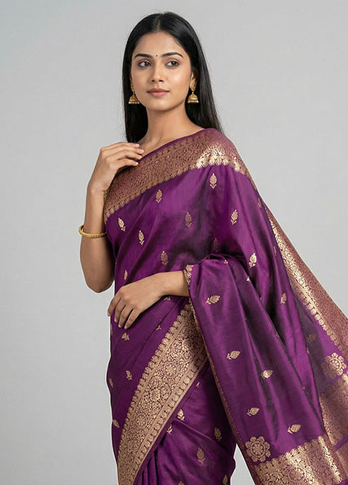 Purple Katan Silk Saree With Blouse Piece