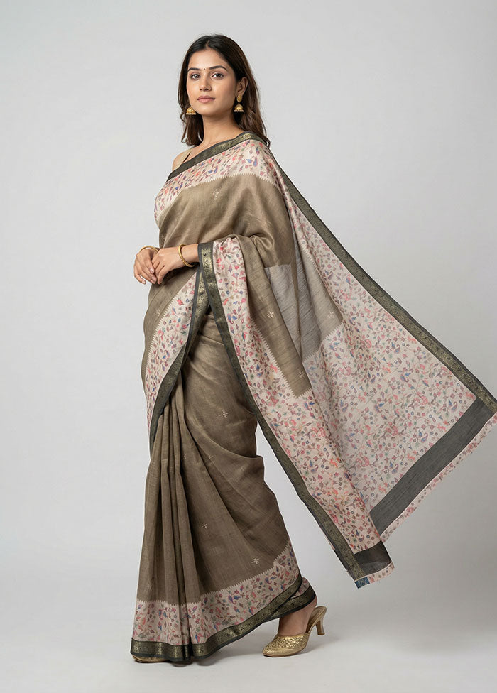 Green Tussar Silk Saree With Blouse Piece