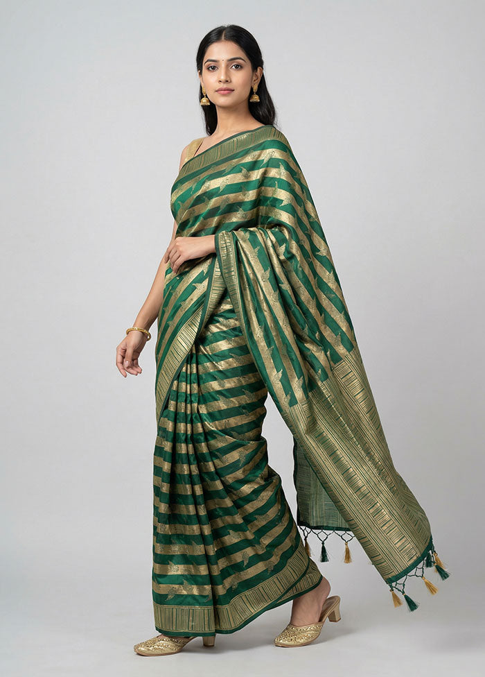 Green Dupion Silk Saree With Blouse Piece