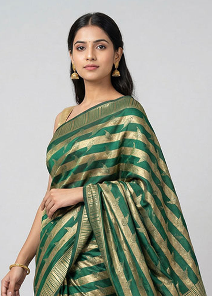 Green Dupion Silk Saree With Blouse Piece