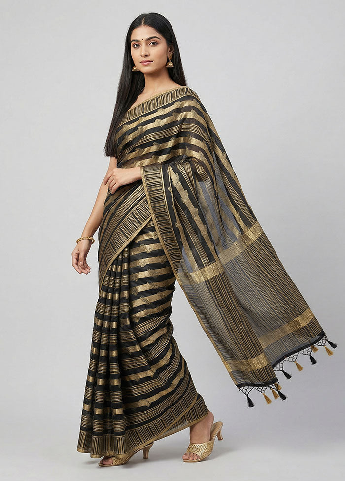 Black Dupion Silk Saree With Blouse Piece