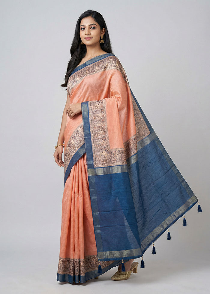 Peach Dupion Silk Saree With Blouse Piece