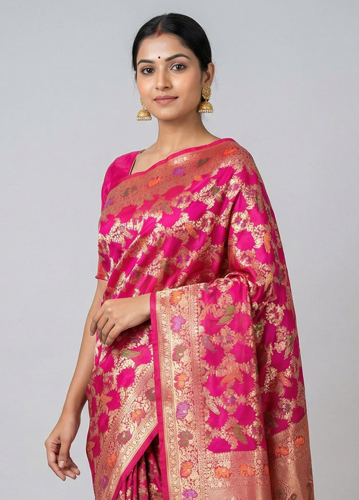 Pink Handloom Katan Pure Silk Saree With Blouse Piece
