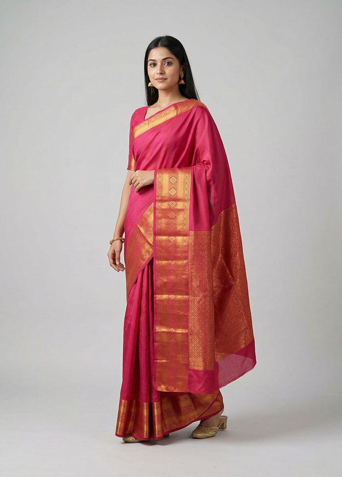 Pink Kanjivaram Silk Saree With Blouse Piece
