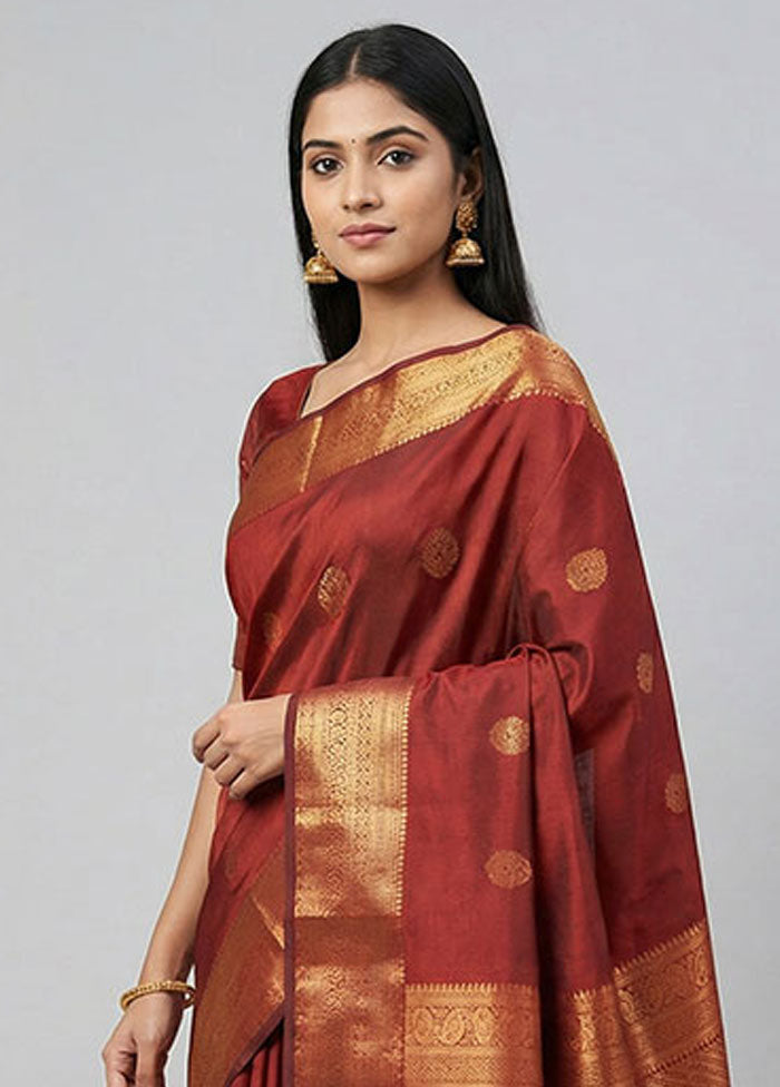 Maroon Kanjivaram Silk Saree With Blouse Piece