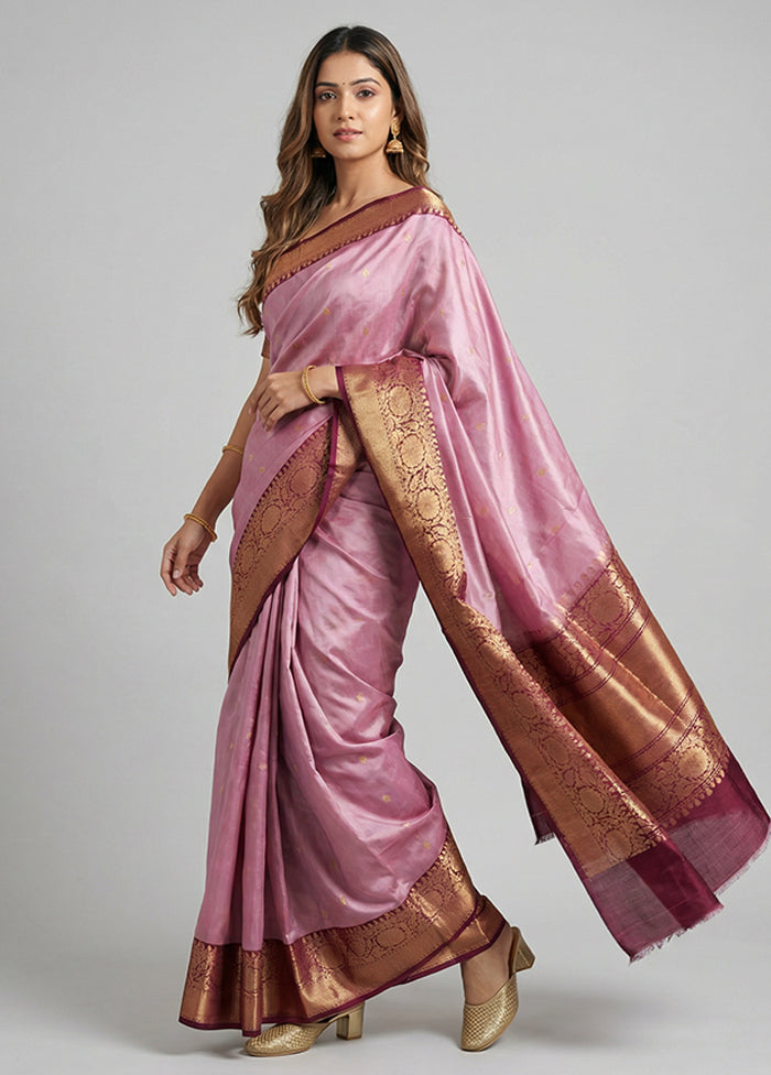 Pink Handloom Katan Pure Silk Saree With Blouse Piece