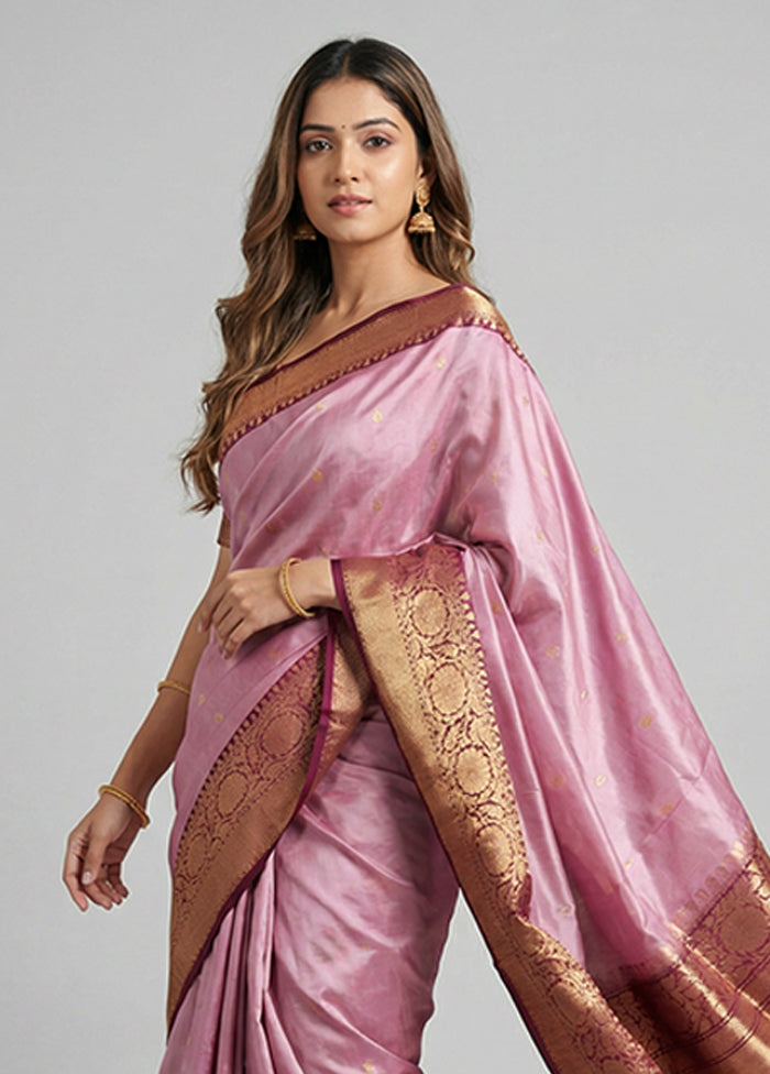 Pink Handloom Katan Pure Silk Saree With Blouse Piece