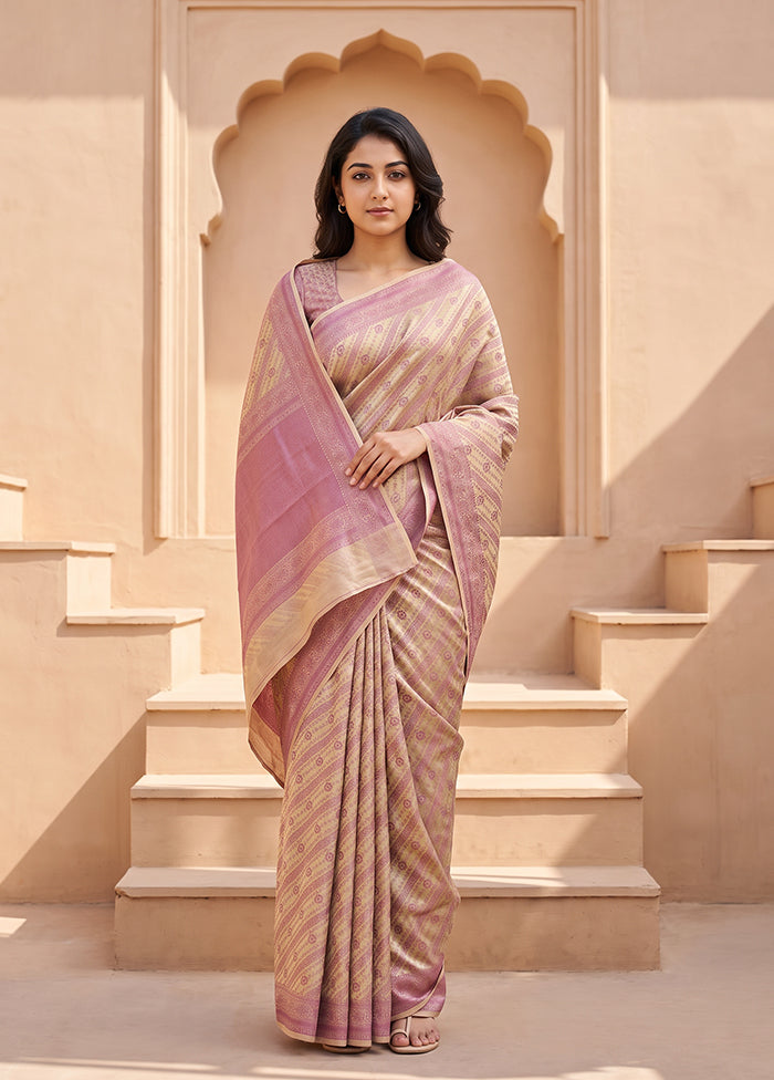 Cream Kora Silk Saree With Blouse Piece
