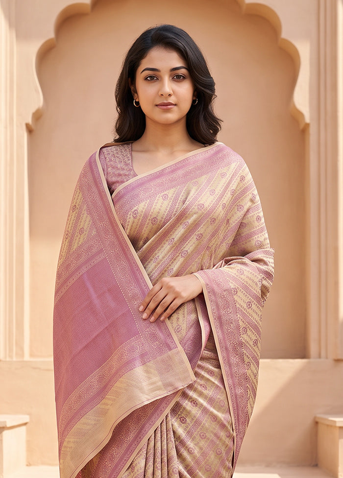 Cream Kora Silk Saree With Blouse Piece
