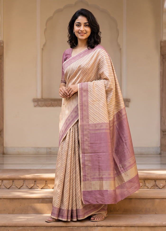 Cream Kora Silk Saree With Blouse Piece