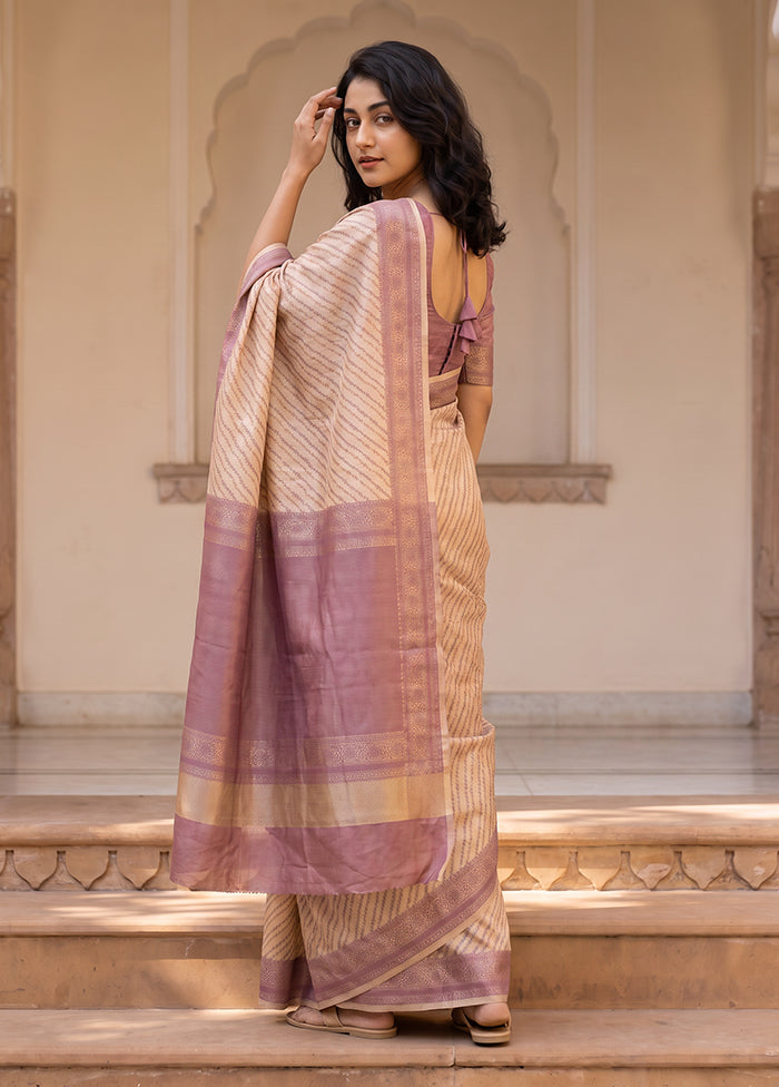 Cream Kora Silk Saree With Blouse Piece
