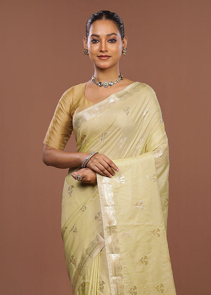 Yellow Dupion Silk Saree With Blouse Piece